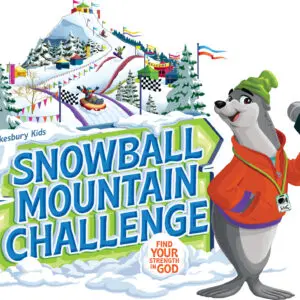 Seal with microphone, snowy mountain challenge illustration.